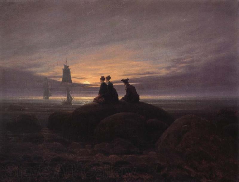 Caspar David Friedrich Moonsise over the Sea Norge oil painting art